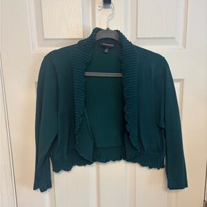 Nina Leonard Teal/Dark Green Ruffled Women's Sweater.  Large.